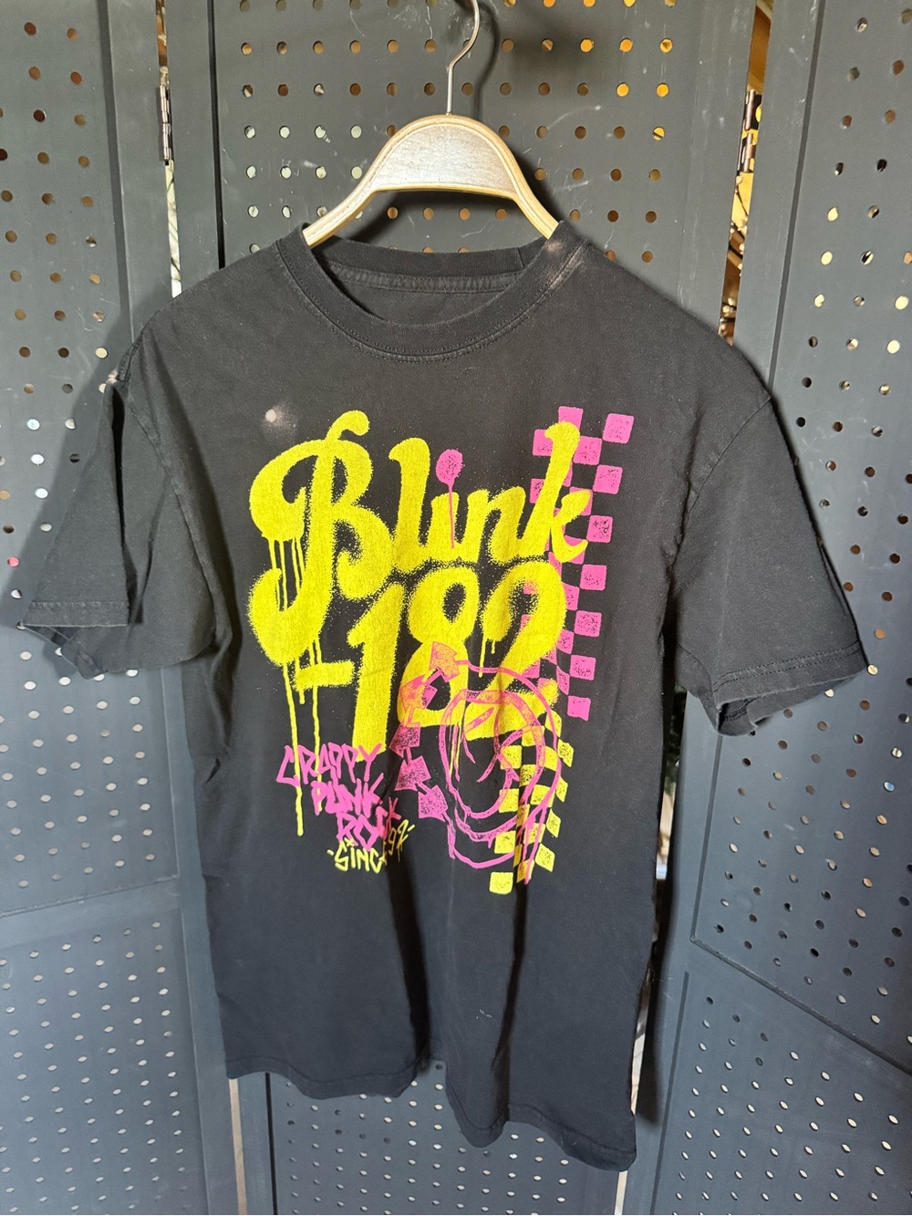 Blink-182 Black Graphic Tee with Yellow & Pink Print *see photos*